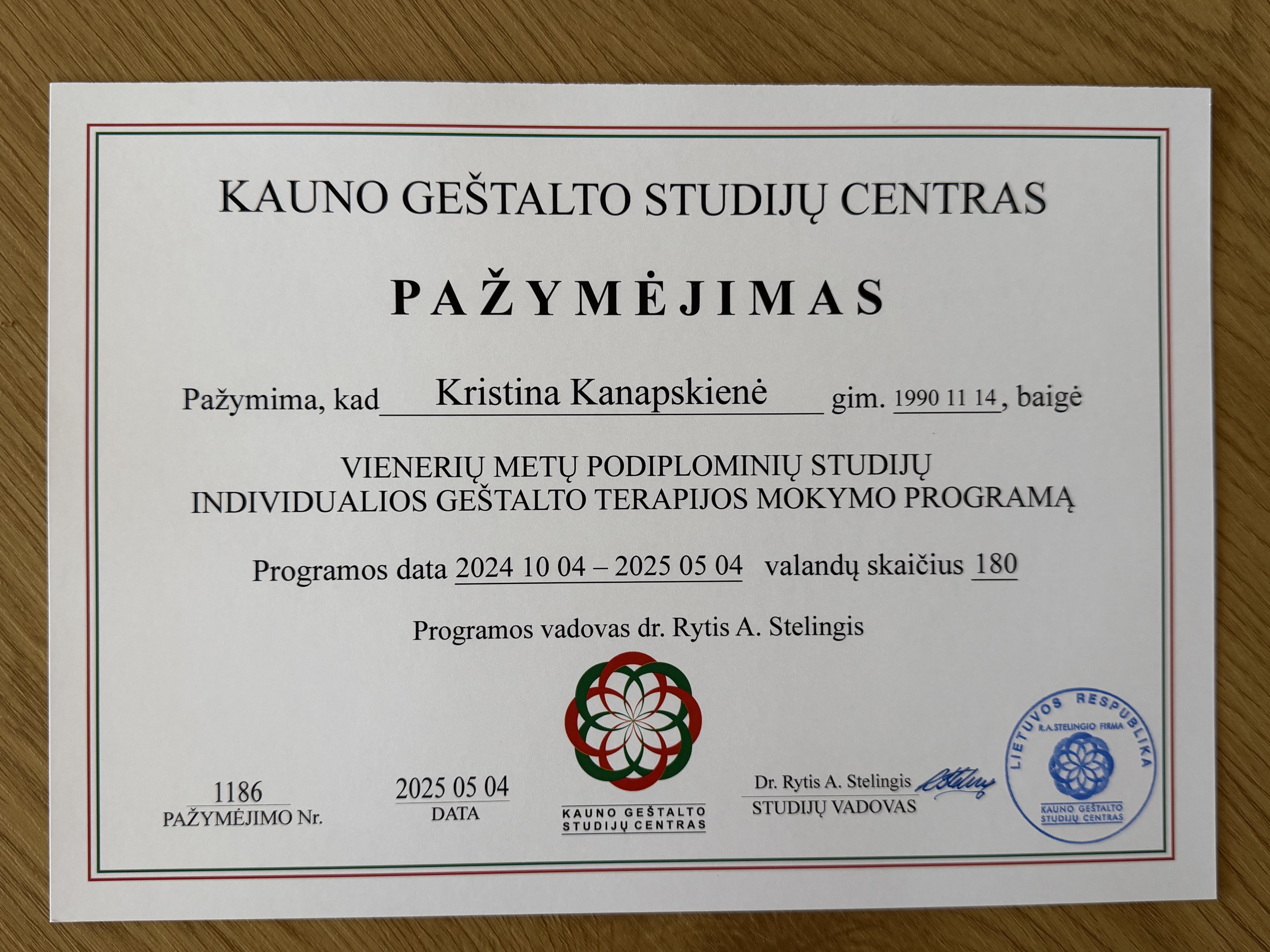 Kvalifikacijos tobulinimo pažymėjimas